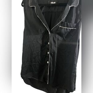 Reformation Silky Black Button-Up Blouse with White Trim